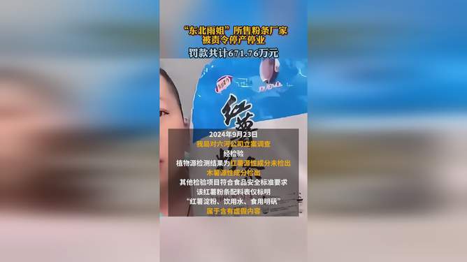 东北雨姐粉条生产厂家因违规行为被责令停业并罚款671.76万元引发广泛关注